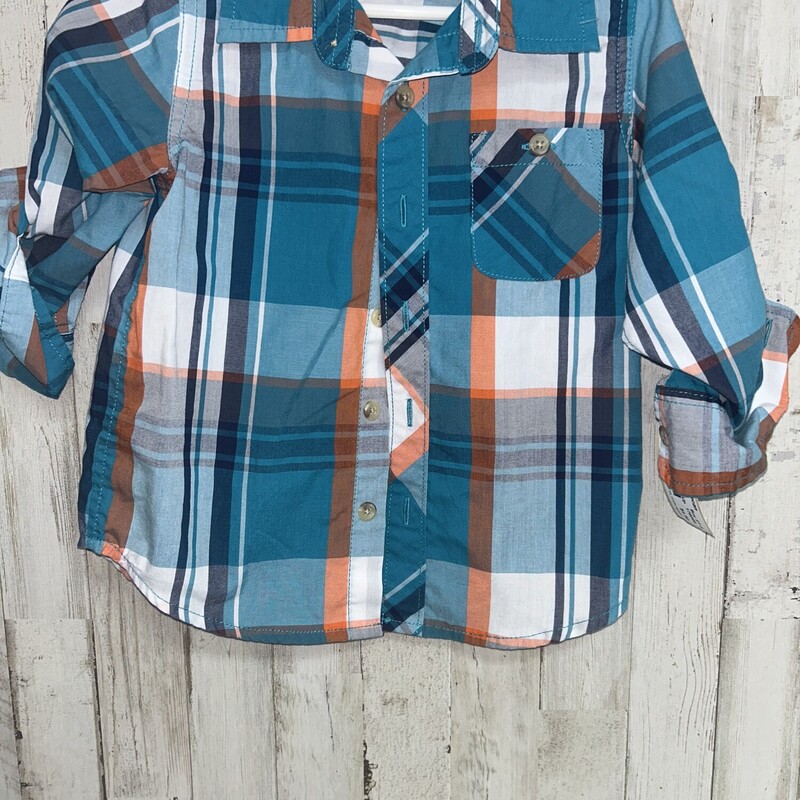 3T Teal/Orange Button Up, Teal, Size: Boy 2T-4T