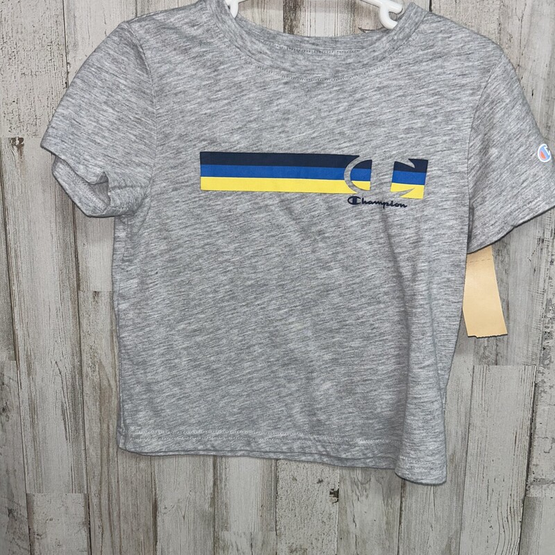 3T Grey Striped Logo Tee, Grey, Size: Boy 2T-4T