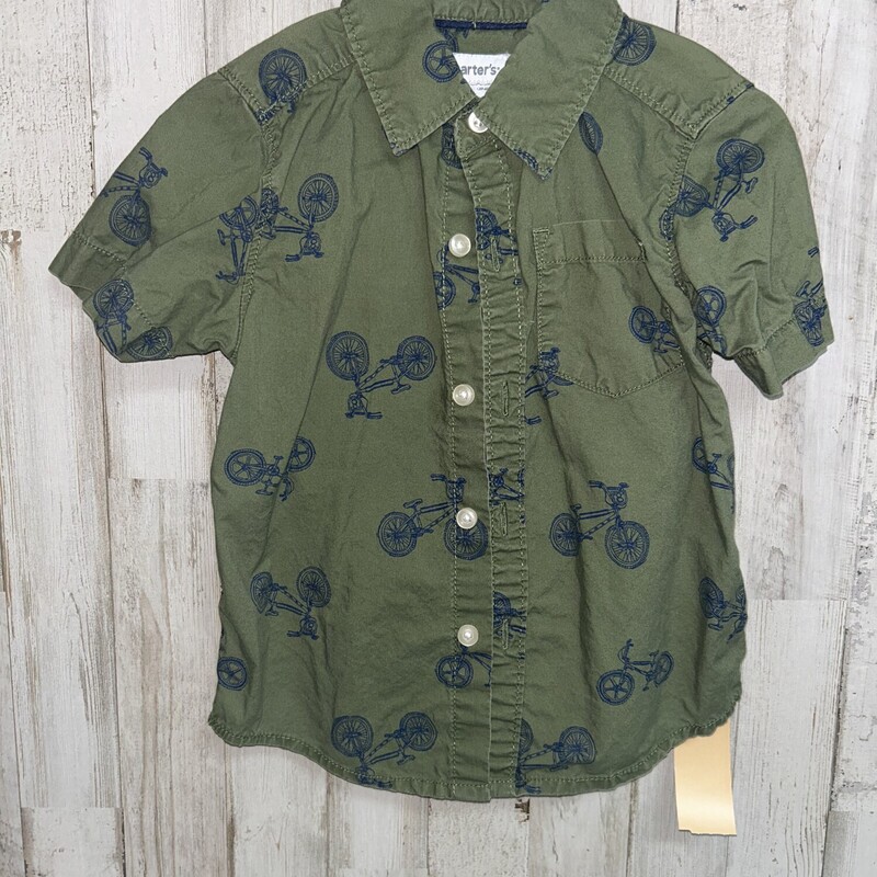 24M Olive Bike Button Up, Green, Size: Boy 2T-4T