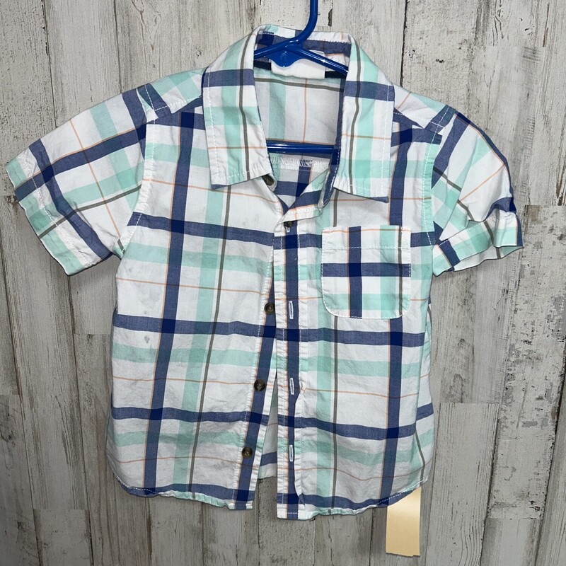 18/24M Mint Plaid Button, White, Size: Boy 2T-4T