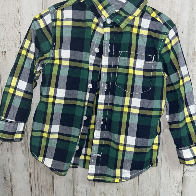 2T Green Plaid Button Up