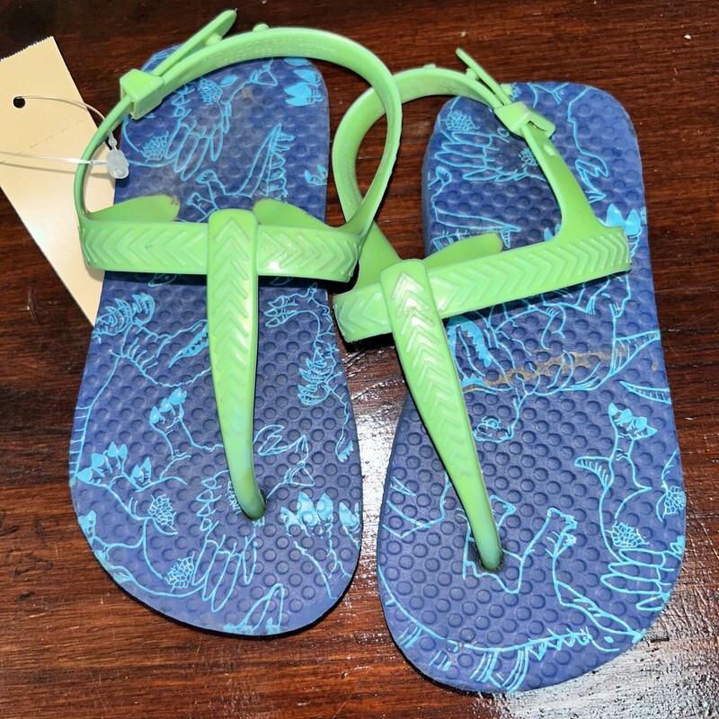 7/8 Blue Dino Flip Flops, Blue, Size: Shoes 7