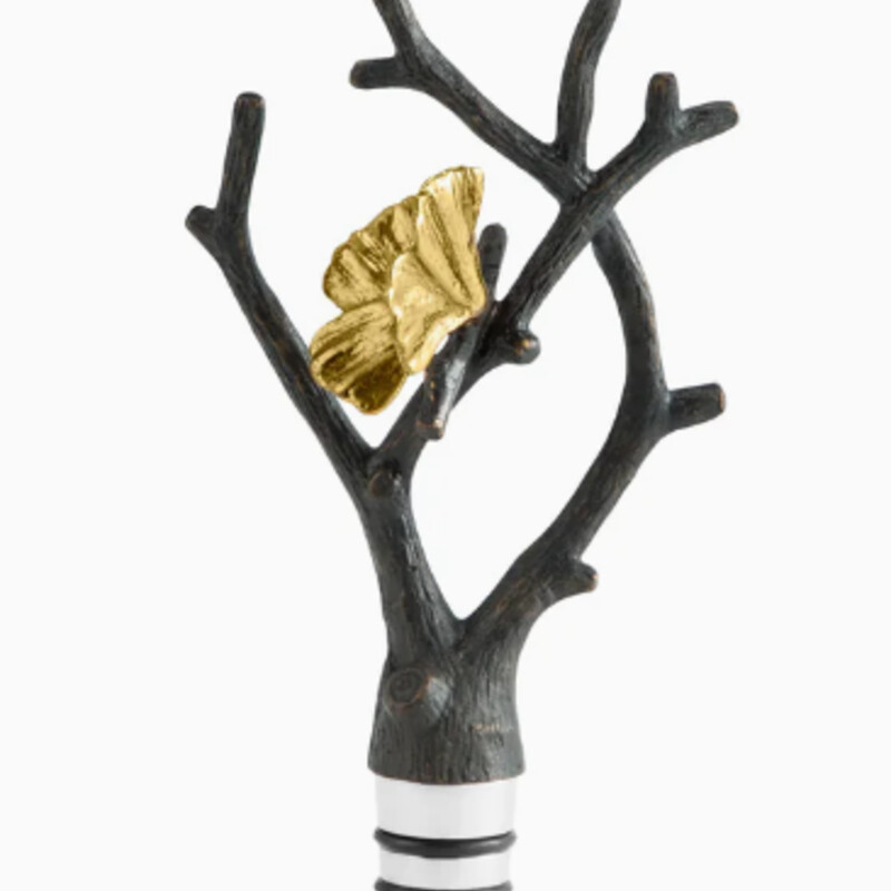 Michael Aram Butterfly Ginkgo Wine Stopper
Black and Gold
Size: 3x6H