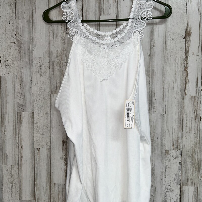 4X White Ribbed Lace Tank