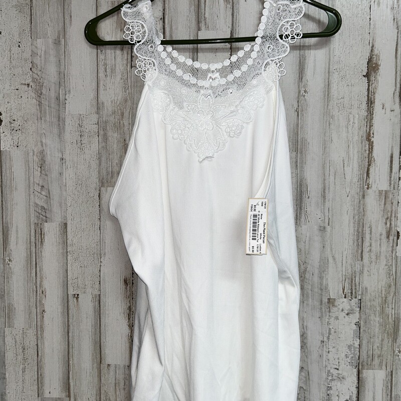 4X White Ribbed Lace Tank, White, Size: Ladies 4X