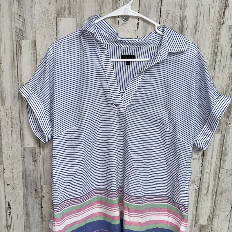 M Blue Striped Collar Top, Blue, Size: Ladies M