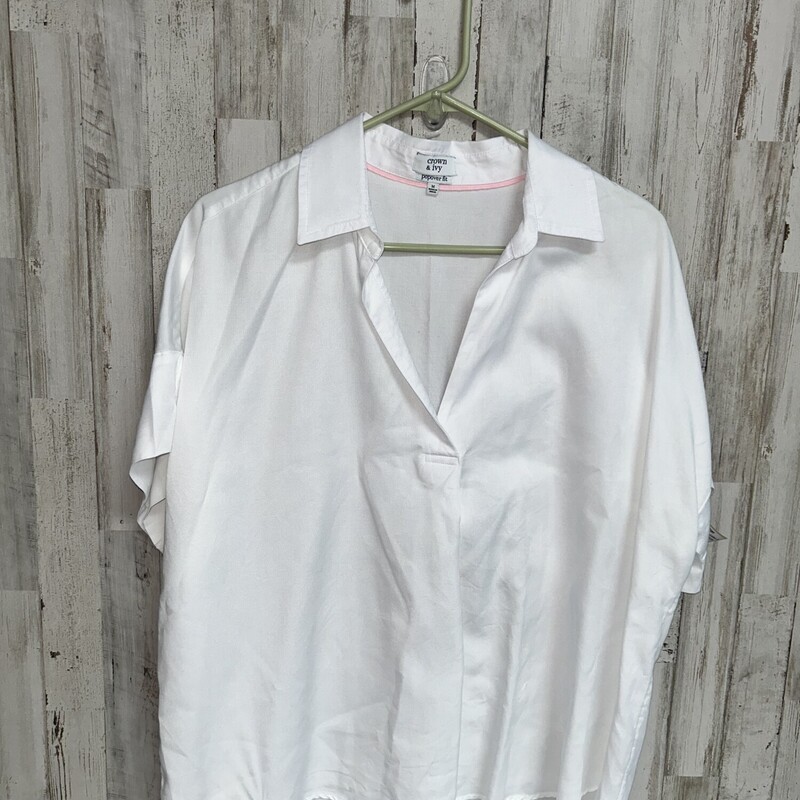 M White Collar Top, White, Size: Ladies M