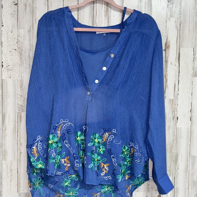 M 2pc Blue Floral Embroid