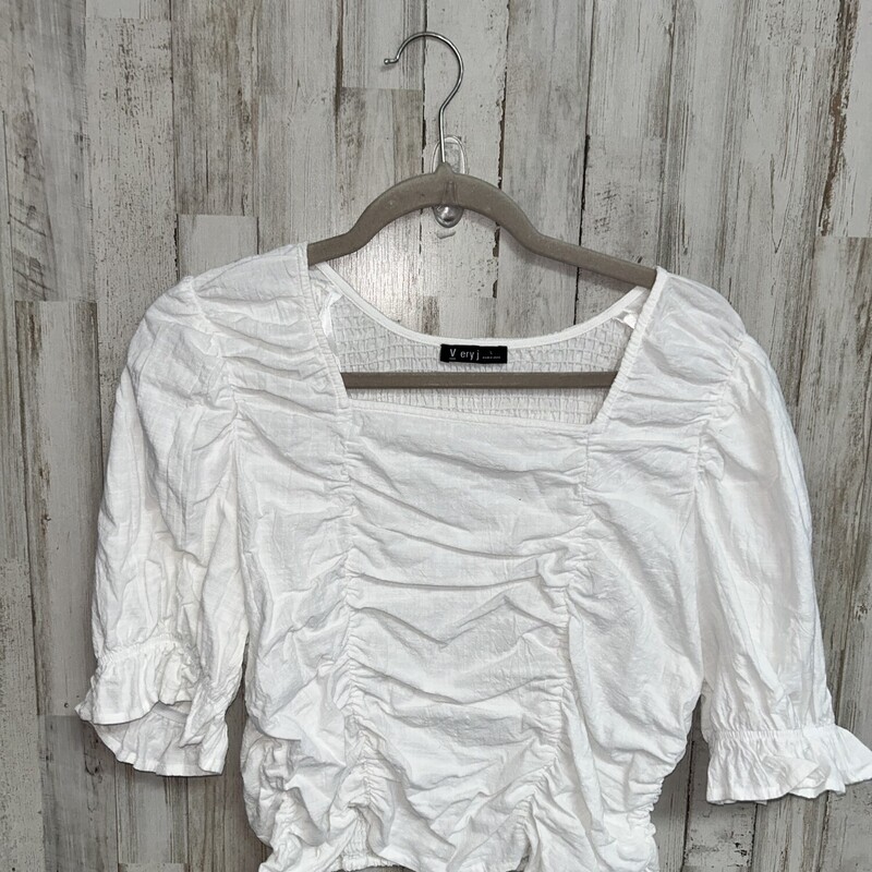 L White Scrunched Top, White, Size: Ladies L
