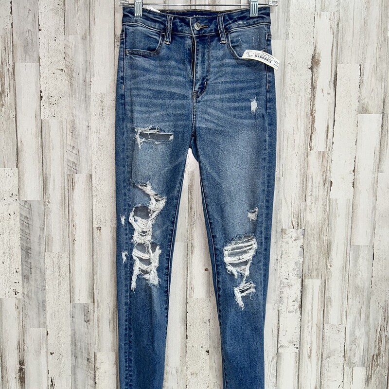 Sz4 Long Ripped Jeggings, Blue, Size: Ladies S