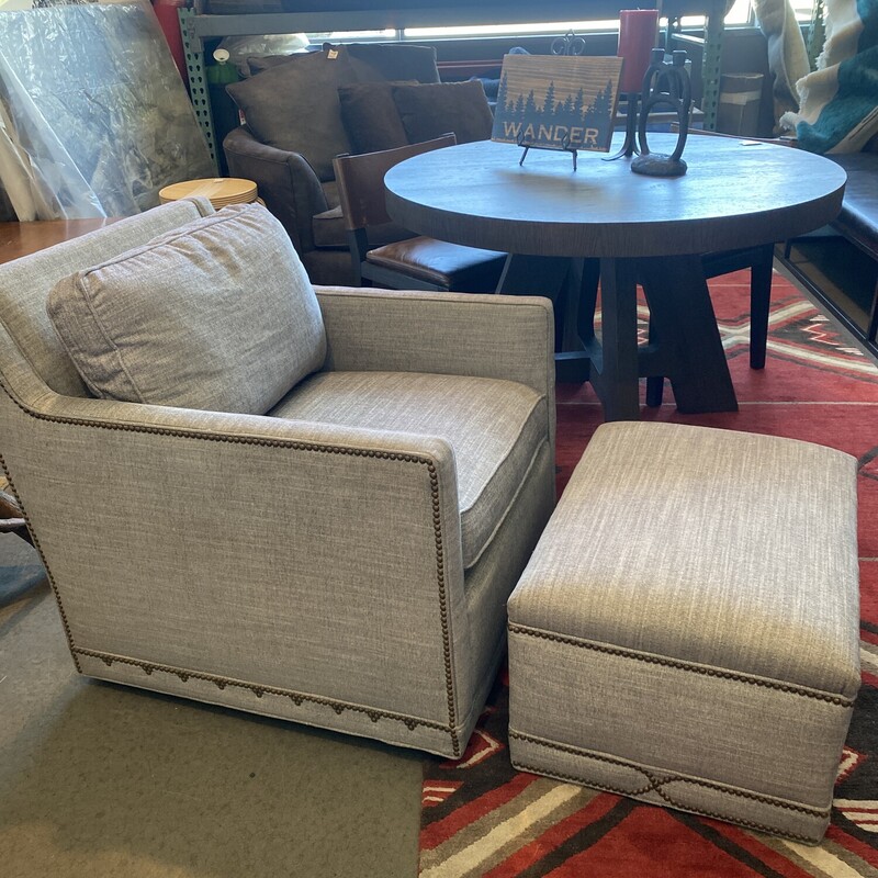 Gabby Chair And Ottoman<br />
<br />
Chair:  30Wx34Dx32H<br />
Ottoman:  27Wx20Dx15H