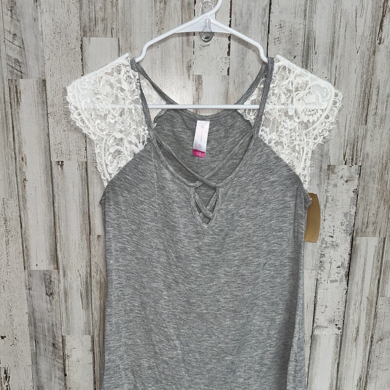 S Grey Keyhole Lace Top