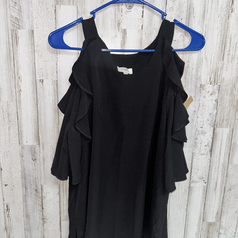 S Black Ruffle Cold Shoul