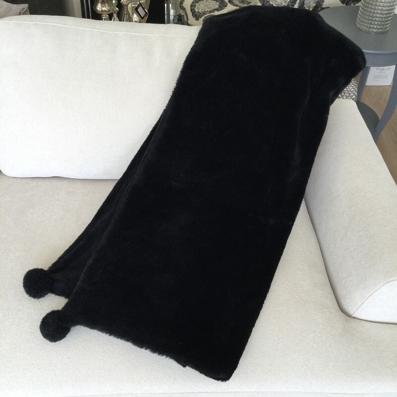 La Senza Black Faux Fur Throw with Pom Pom Accents,
Black,
Size: 4 X 6 Ft.