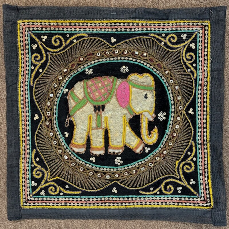 Vintage Thai Elephant Sequin Tapestry
Black Yellow Green Pink
Size: 14.5x14.5H