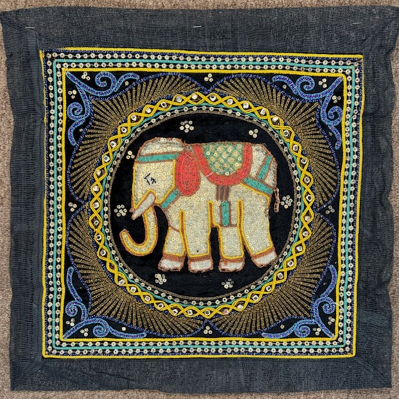 Vintage Thai Elephant Sequin Tapestry
Black Yellow Green Red
Size: 14.5x14.5H