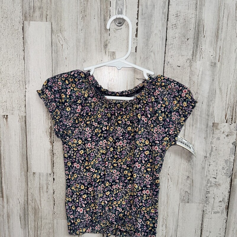2T Navy Floral Tie Top, Navy, Size: Girl 2T