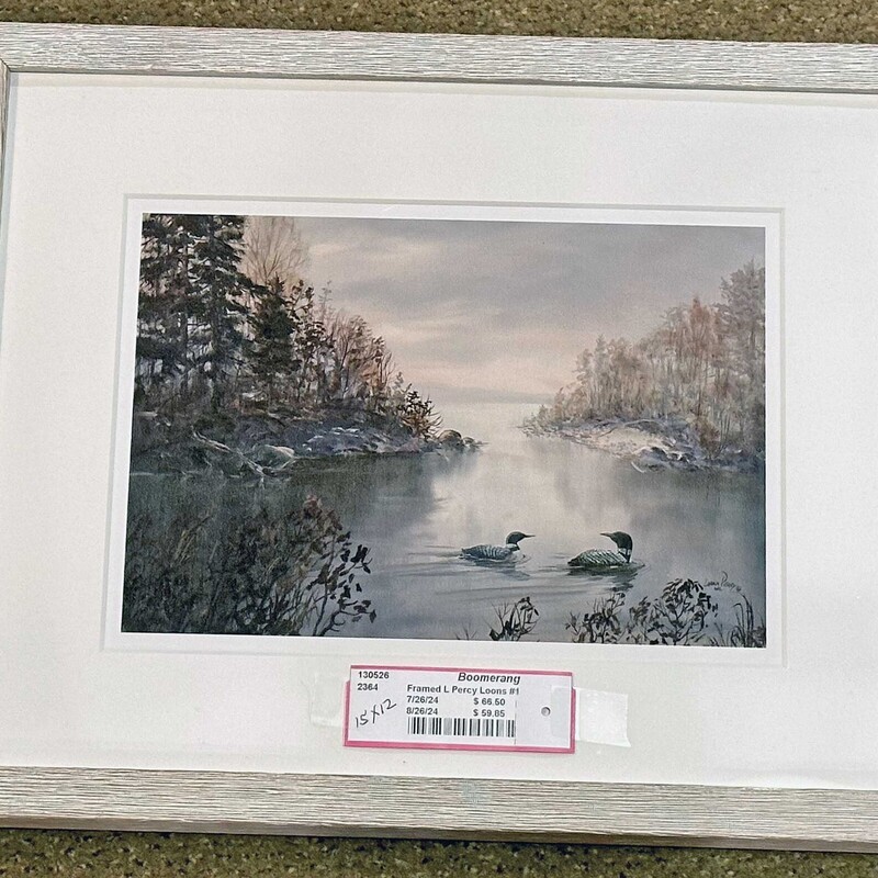 Framed Loran Percy Loons Print #1.
with Plexiglass
15 In x 12 In.