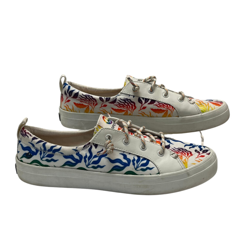 Sperry Slip On Sneakers<br />
Crest Vibe Design<br />
A Rainbow of Colors<br />
Size: 10