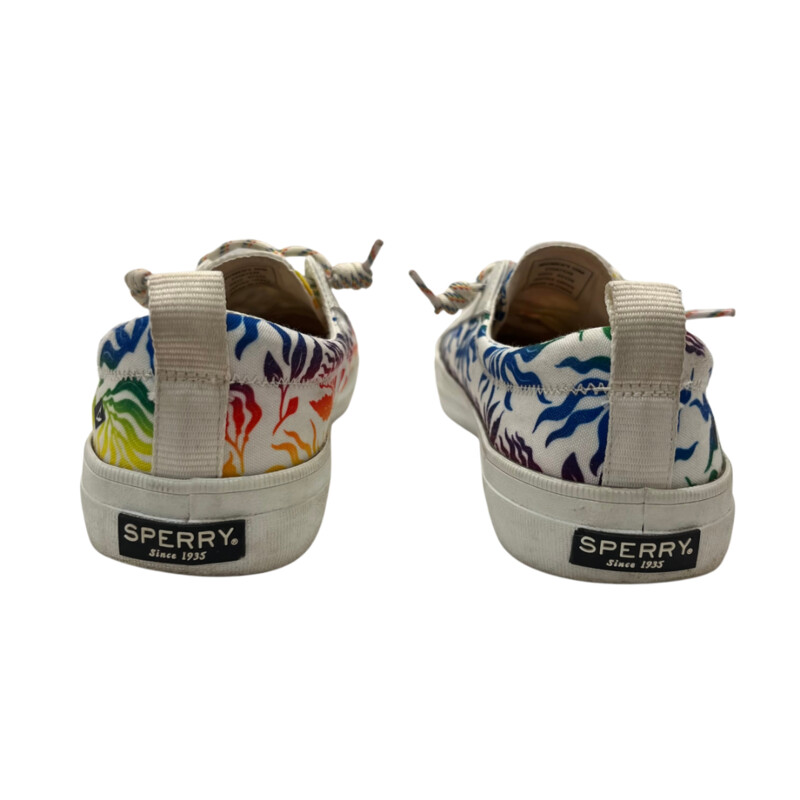 Sperry Slip On Sneakers<br />
Crest Vibe Design<br />
A Rainbow of Colors<br />
Size: 10