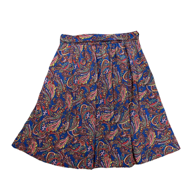 ModCloth Paisley Skirt
Belted and Lined
Side Zip with Pockets
Navy with Red, Yellow, Lilac, and sage Green
Size: XL