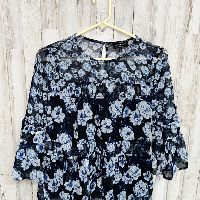 XS Sheer Floral Top, Black, Size: Ladies XS