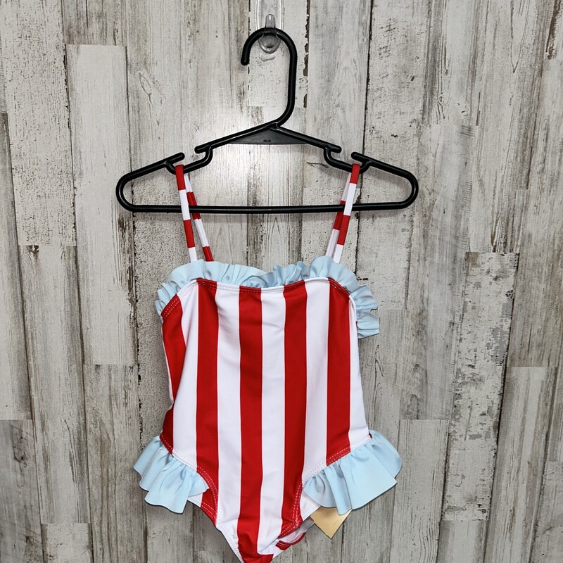 4 Red Stripe Ruffle Swim