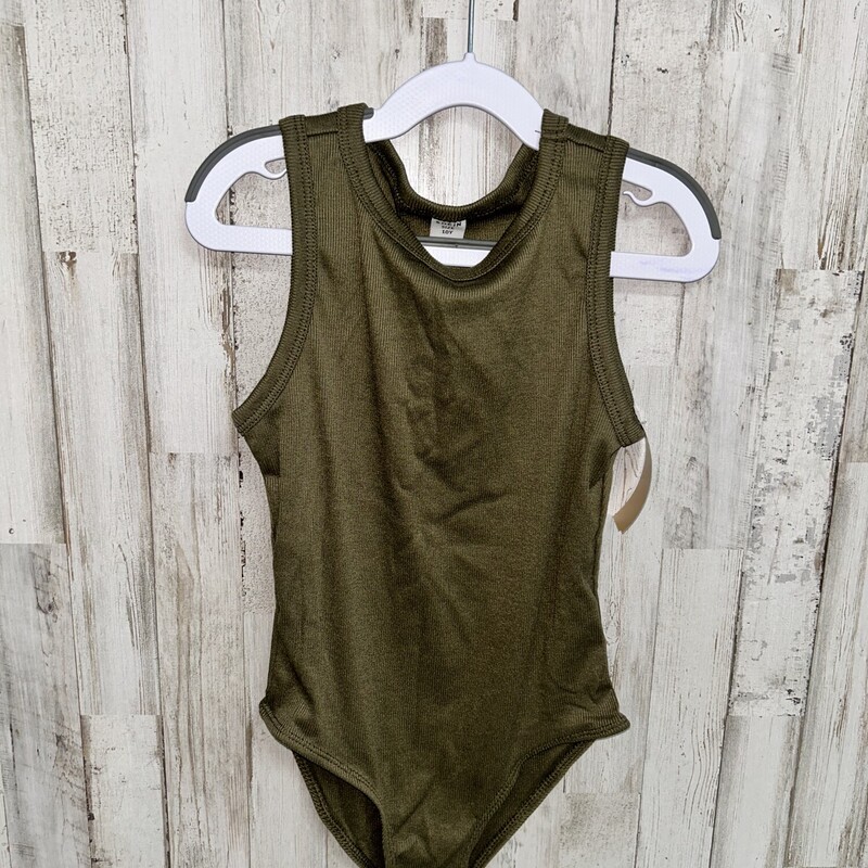 10 Olive Ribbed Bodysuit, Green, Size: Girl 10 Up