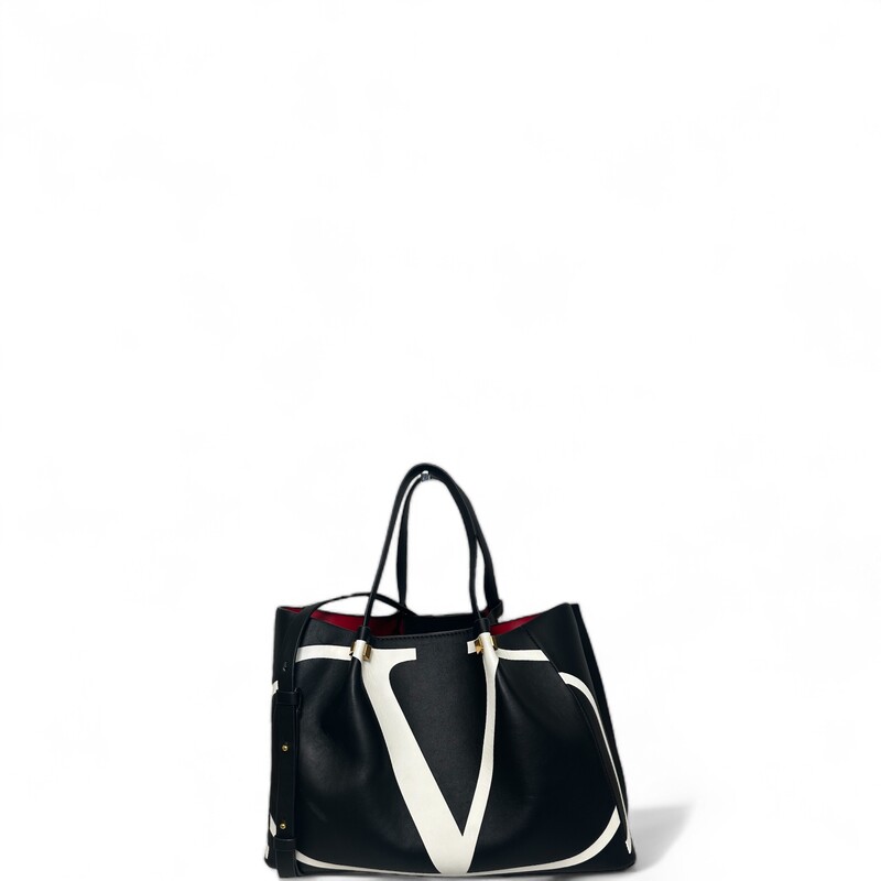 Valentino V Logo Escape, Black  Leather Tote
Some interior wear
Dimensions:
Length: 25.5 cm,Width: 12.5 cm,Height: 18 cm
Handle Drop: 12 cm
Shoulder Strap: 45 cm adjustable