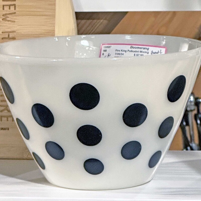 Fire King Polkadot Mixing Bowl
9.5 In Round x 6 In Tall.