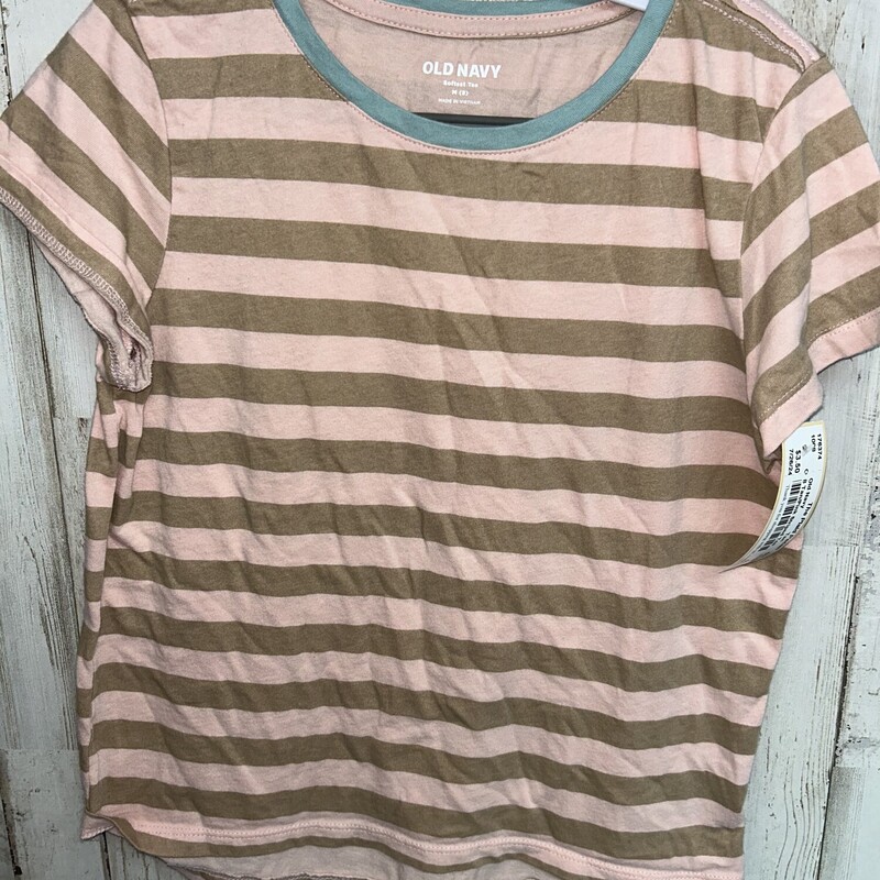 8 Tan/Pink Striped Tee, Tan, Size: Girl 7/8