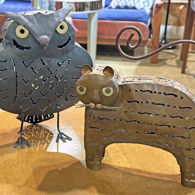 Metal Owl & Pussycat Punched Metal Candleholders
Both are 10 in x 8 In.