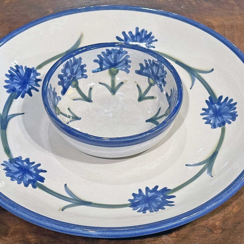 Louisville Pottery Cornflower Chip and Dip Platter
12 In Round.