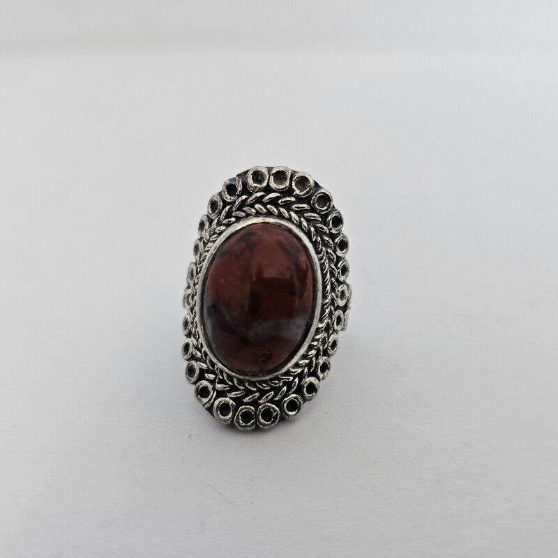 Oval Coral Stone, Sterling, Size: 9