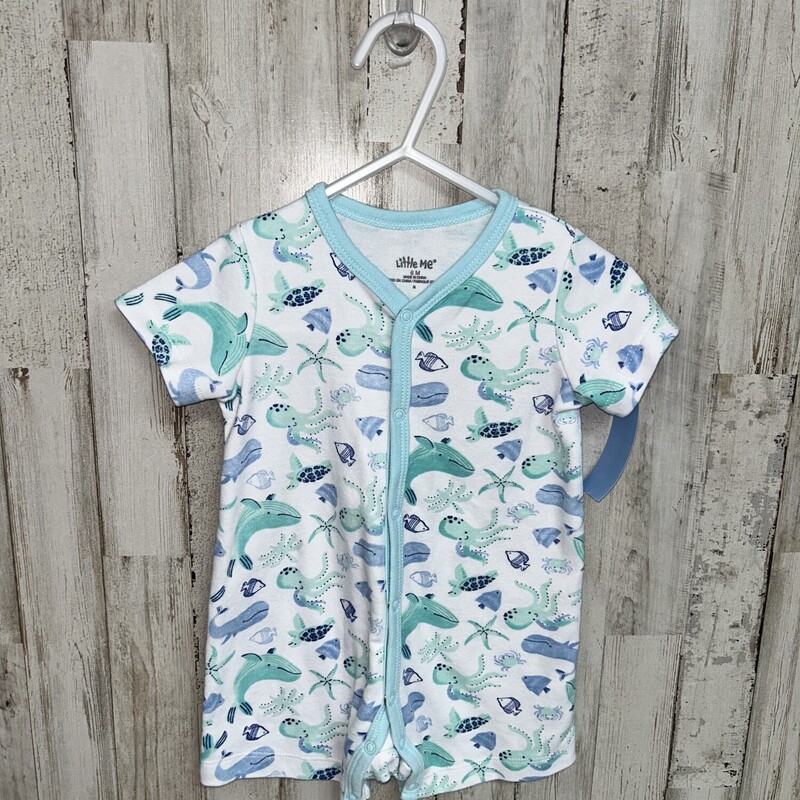 6M Teal Sea Printed Rompe, White, Size: Boy 0-9m