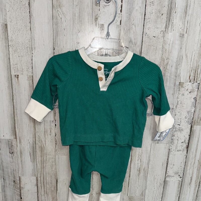 0/3M 2pc Green Ribbed Pj, Green, Size: Boy 0-9m