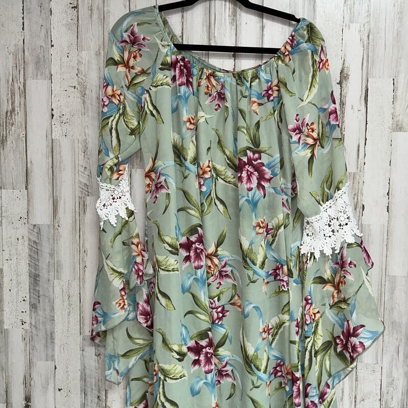 2X Sage Sheer Floral Dres