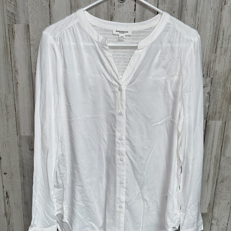 S White Smocked Button Up, White, Size: Ladies S