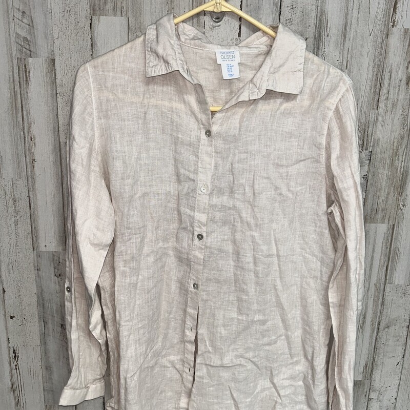 M Beige Linen Button Up