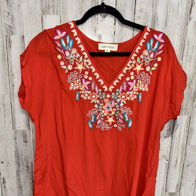 M Red Embroidered Top