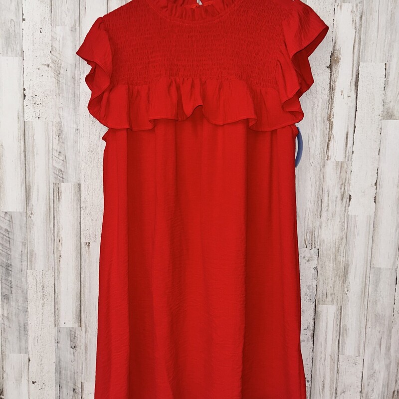 L Red Smock Ruffle Dress