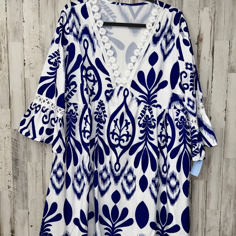 0X Blue Printed Lace Cut, Blue, Size: Ladies XL