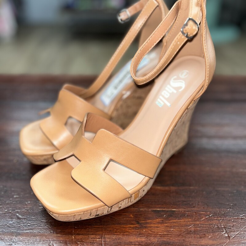 9 Tan Strap Wedges, Tan, Size: Shoes 9