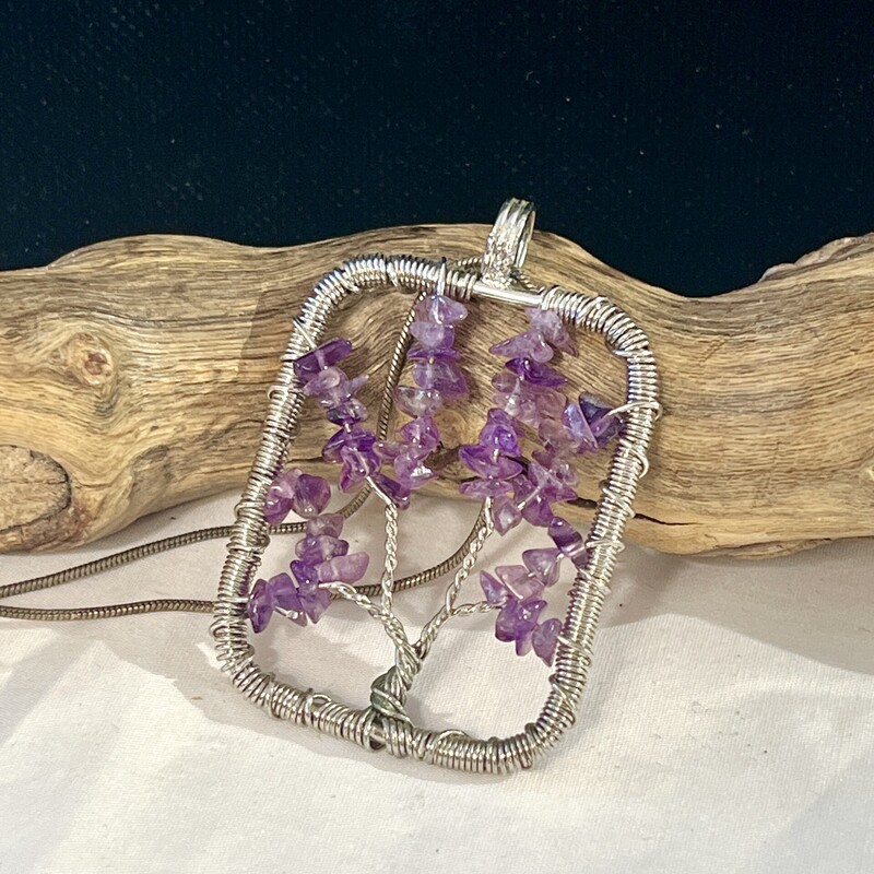 Sterling pruple stone tree necklace