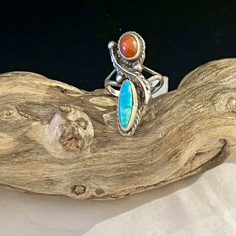 turquoise and coral ring