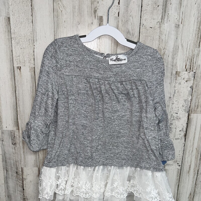 7 Grey Knit Lace Trim Top, Grey, Size: Girl 7/8