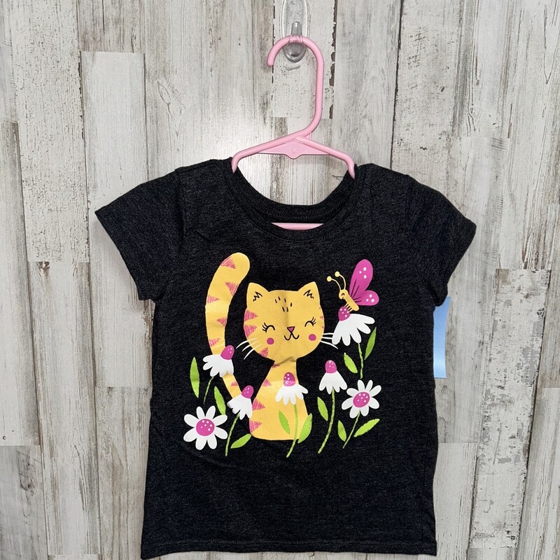 5T Drk Grey Kitty Tee, Grey, Size: Girl 5T