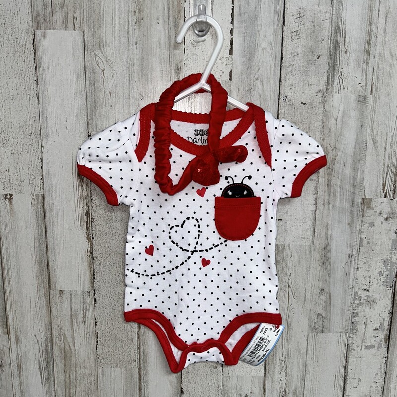 0/3M Ladybug Pocket Onesi, Whtie, Size: Girl NB-3m