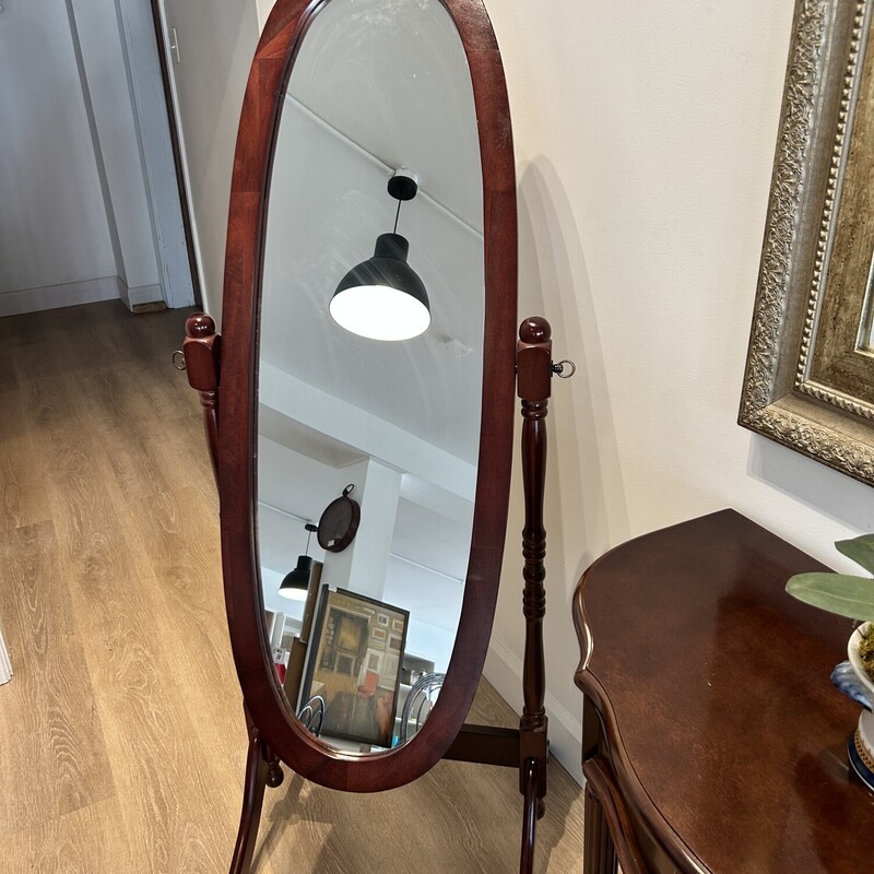 Wood Floor Cheval Mirror, Wood/Burgundy,
Size: 21X59