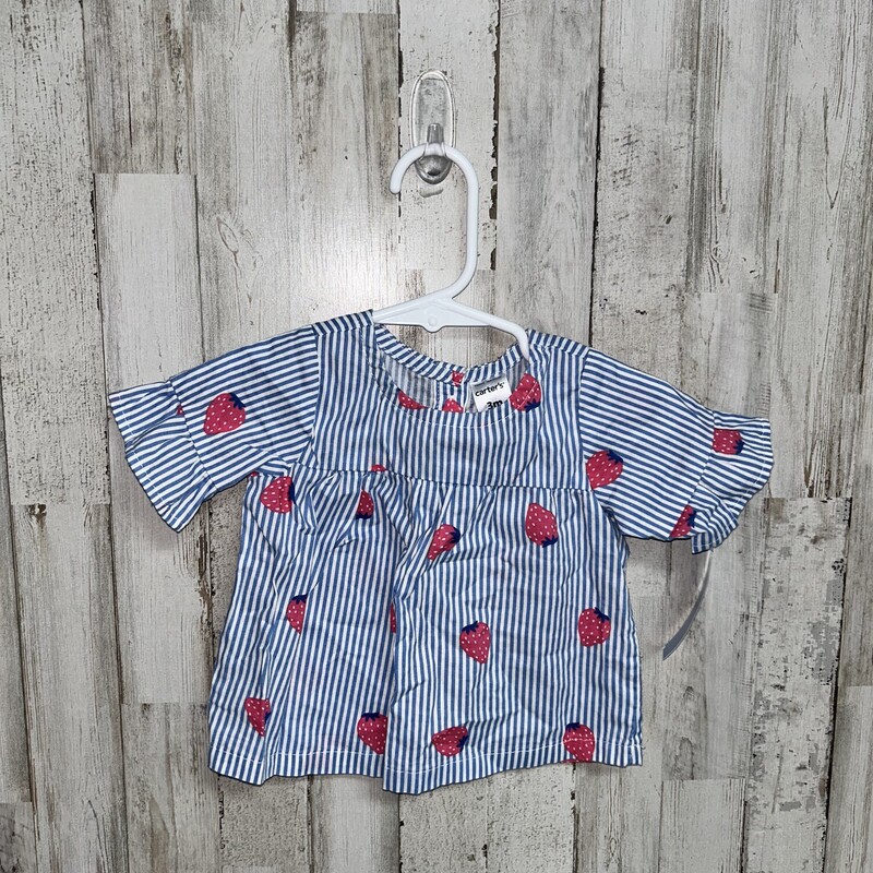 3M Strawberry Print Top, Blue, Size: Girl NB-3m